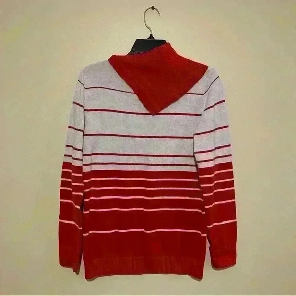 Banana Republic Sweater Women's Size M Cowl Neck Orange Striped Button Preppy - Picture 2 of 9